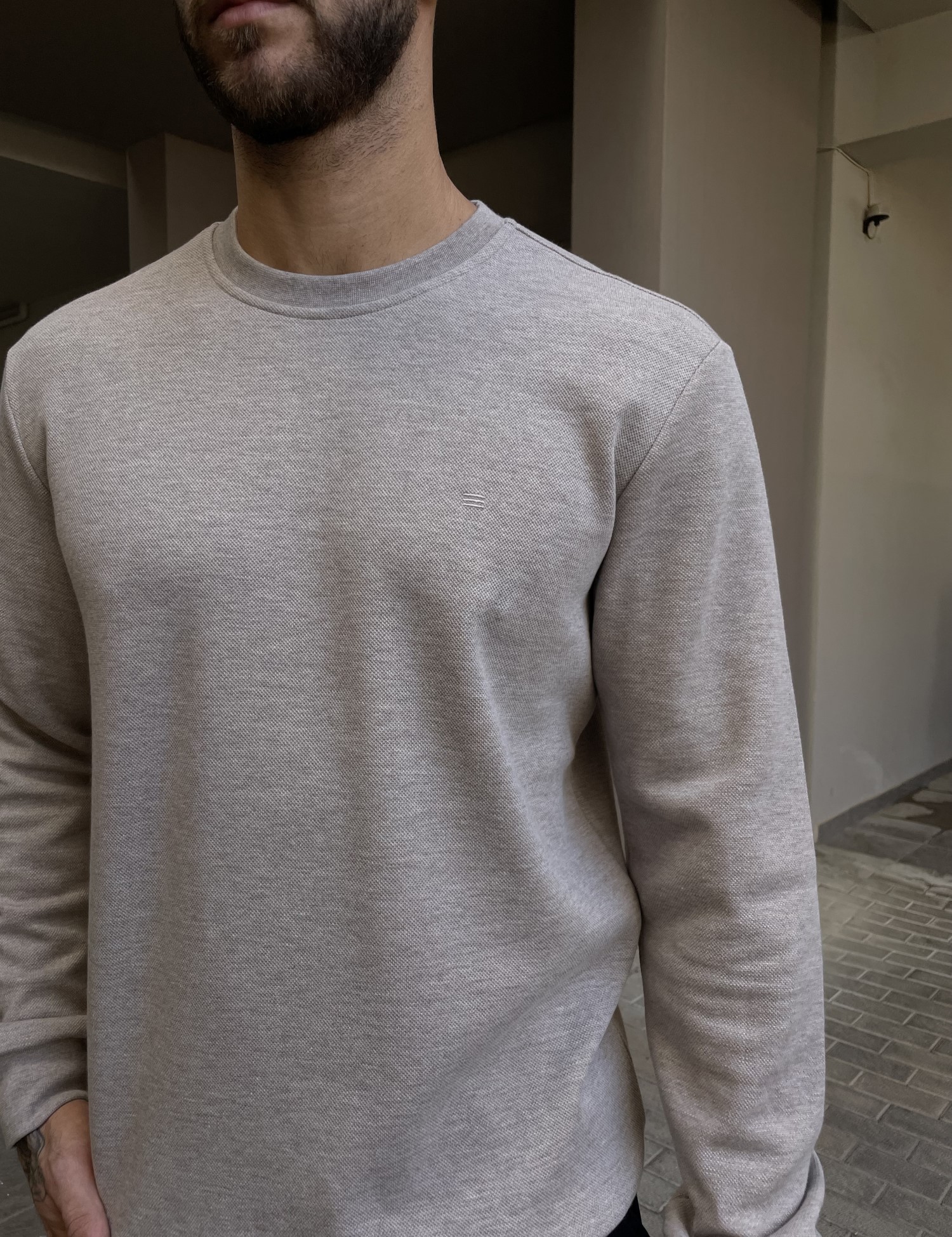 Ανδρική μπεζ πικέ μακρυμάνικη μπλούζα 4403B φωτογραφία